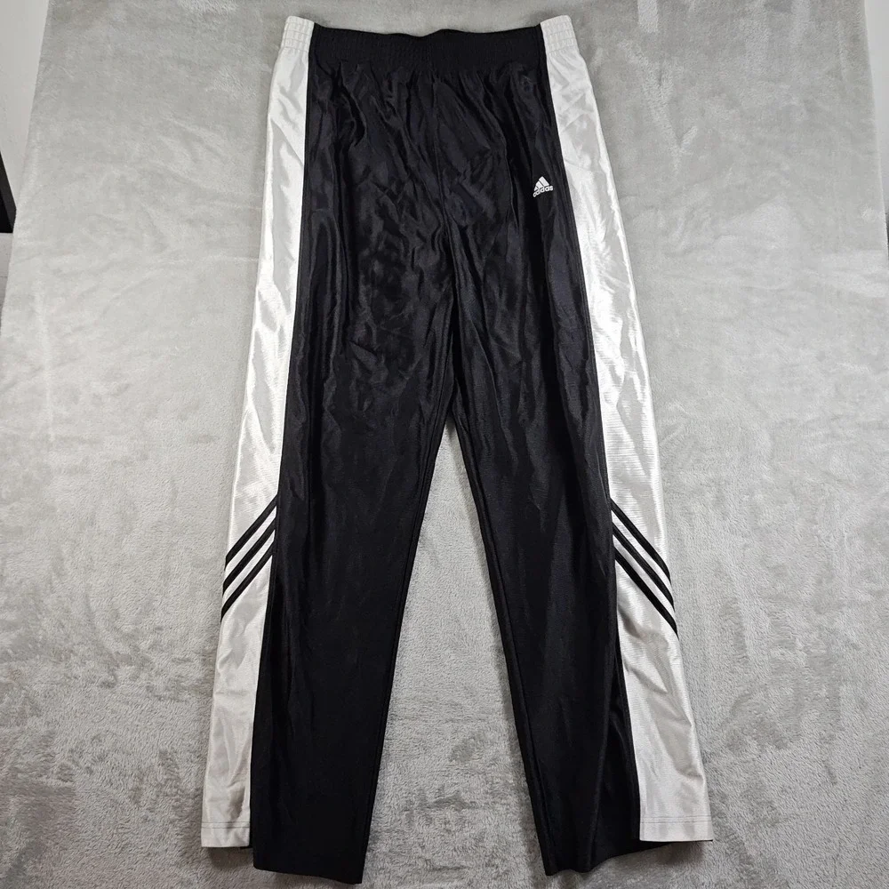 Adidas Track Pants Mens XL Black White Tear Away Side Stripe Y2K Baggy Skater